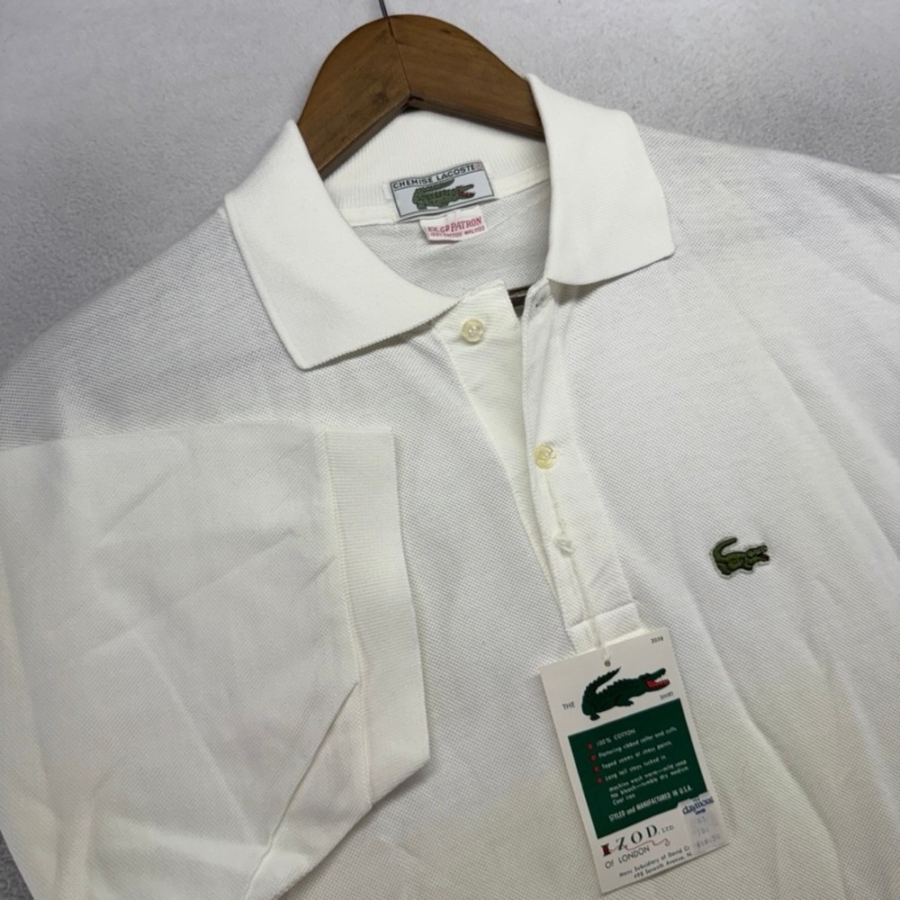 Vintage Lacoste Polo Mens XL Ex Patron White Chemise Knit 70s 80s Deadstock Logo